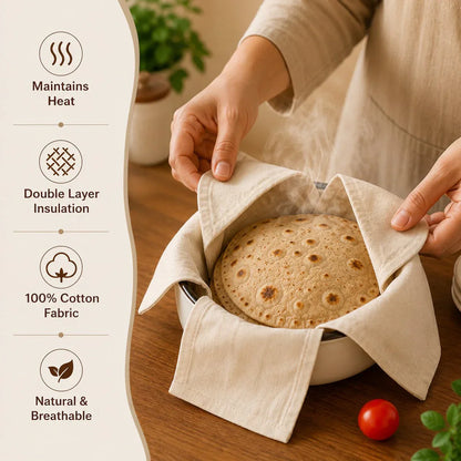 (Pack Of 3) Cotton Double Layer Wrap With Flaps For Roti, Chapati & Paratha
